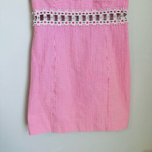Lilly Pulitzer Pink Seersucker Stripe Sheena Daisy Dress Preppy Size 10 Lined - Picture 6 of 15
